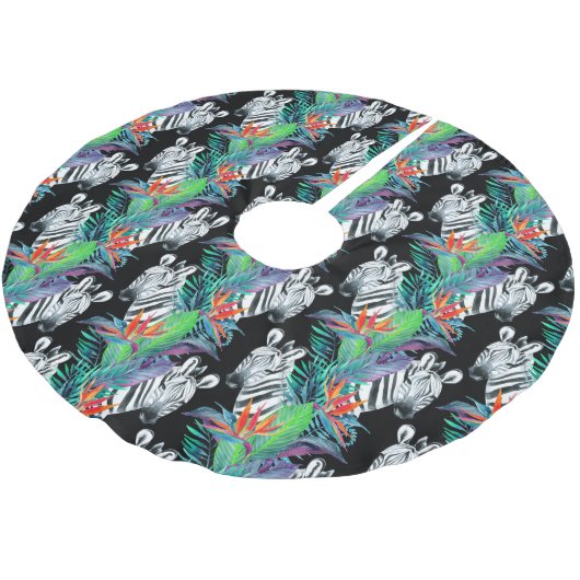 ゼブラとエキゾチックな花の模様 ブラッシュドポリエステルツリースカート (アングル)