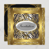 ゼブラとゴールドの誕生日パーティー招待状 招待状 (正面/裏面)