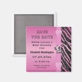 ゼブラとハートベビーシャワー日付を保存 マグネット (正面/裏面)