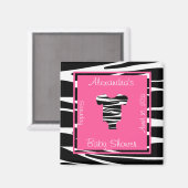 ゼブラとピンクの服の赤ちゃんシャワーのお願い マグネット (正面/裏面)