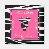 ゼブラとピンクの服の赤ちゃんシャワーのお願い マグネット (正面)