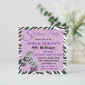 ゼブラと紫のローラースケートで滑るパーティの招待状 招待状 (スタンド正面)