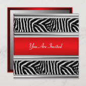 ゼブラと赤の誕生日パーティーの招待状 招待状 (正面/裏面)