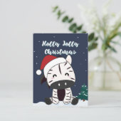 ゼブラのクリスマス ゼブラの冬の動物 ホリデー投稿 シーズンポストカード (スタンド正面)