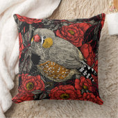 ゼブラのフィンチと赤いバラのブッシュ クッション (ブランケット)