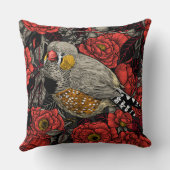 ゼブラのフィンチと赤いバラのブッシュ クッション (裏面)