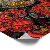 ゼブラのフィンチと赤いバラのブッシュ ポスター (角)