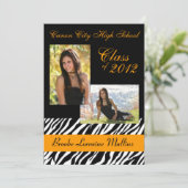 ゼブラの動物の模様の卒業おめでとうの発表 招待状 (スタンド正面)