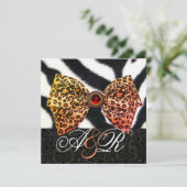 ゼブラの毛皮，ヒョウの皮の弓，ブラックダマスクモノグラム 招待状 (スタンド正面)