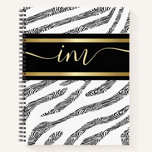 ゼブラの皮膚黒と白のモノグラーム水彩  ノートブック (正面)