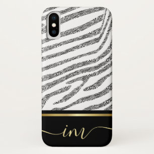 ゼブラの皮膚黒と白のモノグラーム水彩 iPhone X ケース