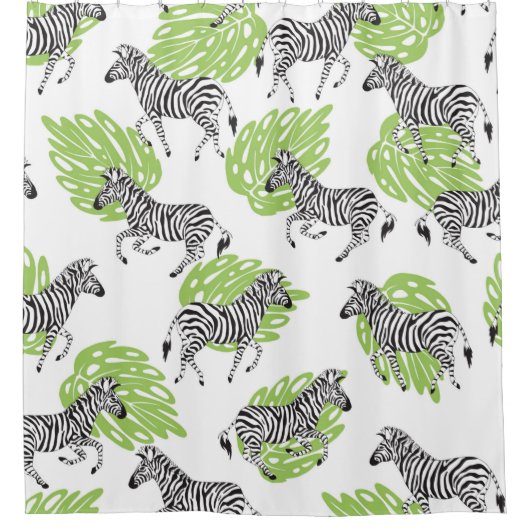 ゼブラの継ぎ目のない白い模様。イラストレーション シャワーカーテン (正面)