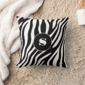 ゼブラはっきりしたストライプ白黒モノグラム付き クッション (ブランケット)