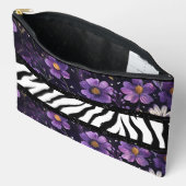 ゼブラはっきりしたパープルフローラブラック色トートバッグ アクセサリーポーチ (見開き)