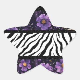 ゼブラはっきりしたパープルフローラブラック色トートバッグ 星シール