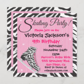 ゼブラアイススケートで滑るパーティの招待状 招待状 (正面/裏面)