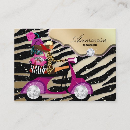 ゼブラアクセサリー財布ジュエリー金ゴールドブラックスパークル 名刺 (正面)