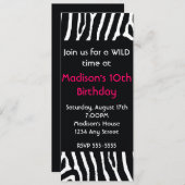 ゼブラアニマルプリントロングバースデーパーティーの招待 招待状 (正面/裏面)