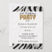 ゼブラアニマルプリント金ゴールドグリッター21歳の誕生日 招待状 (正面)