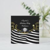 ゼブラアニマル白黒金ゴールド誕生会 招待状 (スタンド正面)