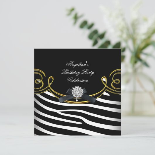 ゼブラアニマル白黒金ゴールド誕生会 招待状 (スタンド正面)