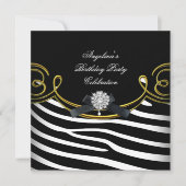 ゼブラアニマル白黒金ゴールド誕生会 招待状 (正面)
