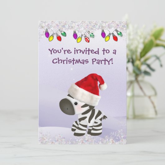 ゼブラインサンタハットスノー&クリスマスライト招待状 招待状 (スタンド正面)