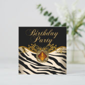 ゼブラエレガントカラメルアンバーブラック金ゴールド誕生日 招待状 (スタンド正面)