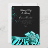 ゼブラエレガントティール(緑がかった色)銀ハートジュエル誕生日 招待状 (裏面)