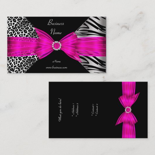 ゼブラエレガントヒョウ黒熱ピンク 名刺 (正面/裏面)