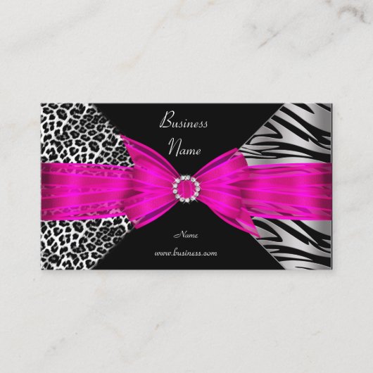 ゼブラエレガントヒョウ黒熱ピンク 名刺 (正面)