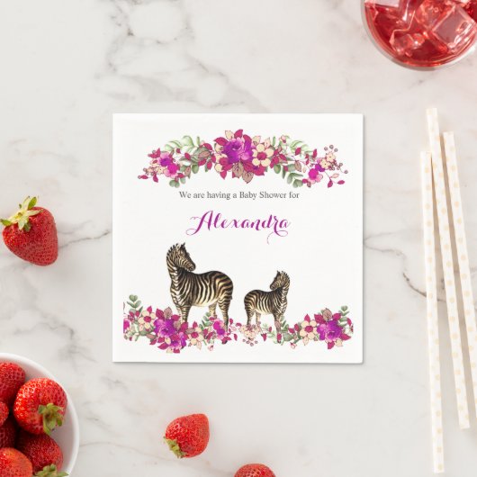 ゼブラエレガントピンクフローラベビーシャワーパーティー スタンダードカクテルナプキン (インサイチュ)