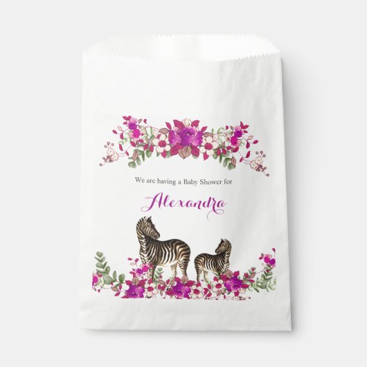 ゼブラエレガントピンクフローラベビーシャワーパーティー フェイバーバッグ (正面)