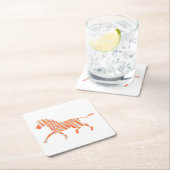 ゼブラオレンジとホワイトシルエット スクエアペーパーコースター (インサイチュ)