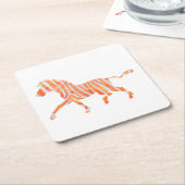 ゼブラオレンジとホワイトシルエット スクエアペーパーコースター (アングル)