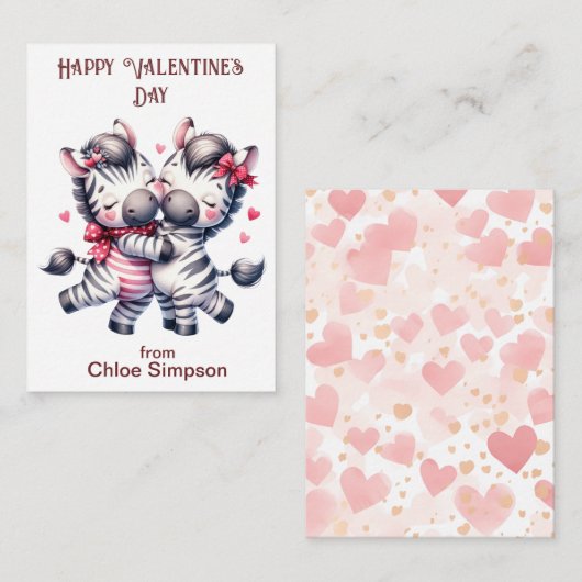 ゼブラカップル子供のバレンタイン教室パーティー ノートカード (正面/裏面)