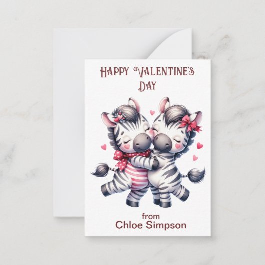 ゼブラカップル子供のバレンタイン教室パーティー ノートカード (正面)