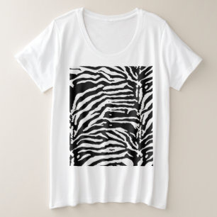 ゼブラカモフラージュ黒と白のパタ芸術的ーン プラスサイズTシャツ