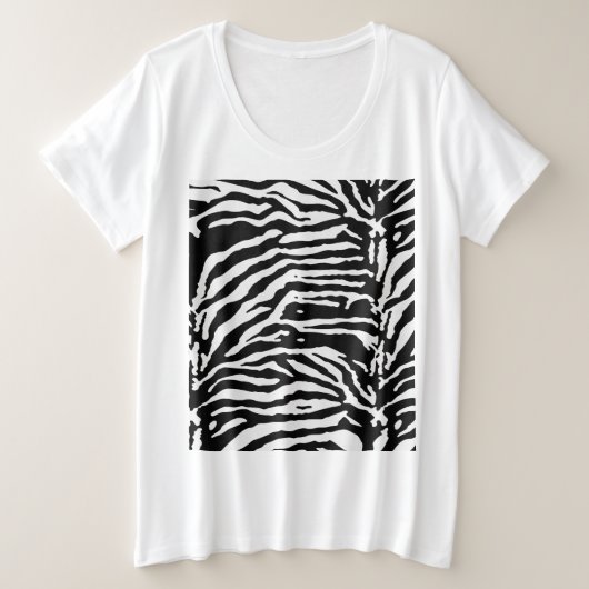 ゼブラカモフラージュ黒と白のパタ芸術的ーン プラスサイズTシャツ (デザイン正面)