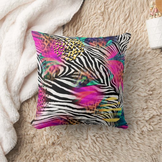 ゼブラカラフル抽象芸術柄 クッション (ブランケット)