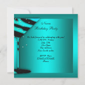 ゼブラガラスティール（緑がかった色）ブルーお祝いバースデーパーティー 招待状 (裏面)
