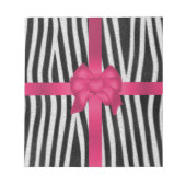 ゼブラガーリースキン黒と白のピンクボウ ノートパッド (正面)
