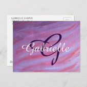 ゼブラガーリー抽象芸術 |かわいいピンク紫モノグラム ポストカード (正面/裏面)