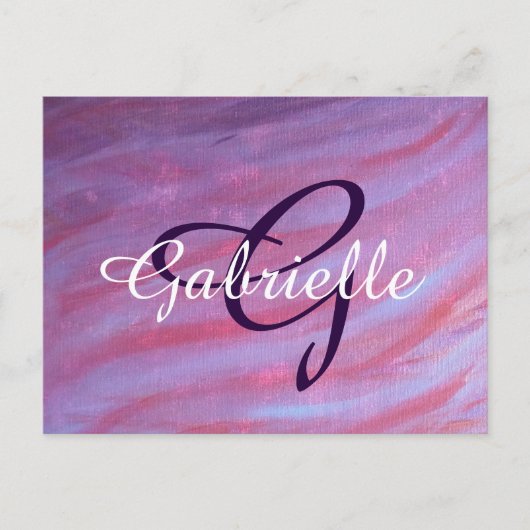 ゼブラガーリー抽象芸術 |かわいいピンク紫モノグラム ポストカード (正面)