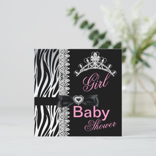 ゼブラガールベビーシャワープリンセスティアラ 招待状 (スタンド正面)