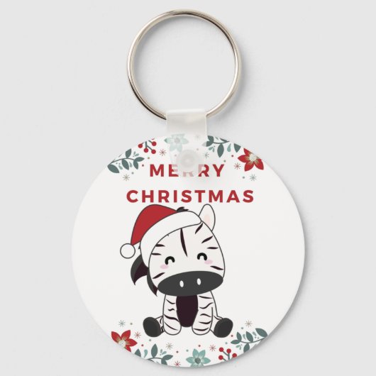 ゼブラクリスマスゼブラス冬の動物キーチェーン キーホルダー (正面)