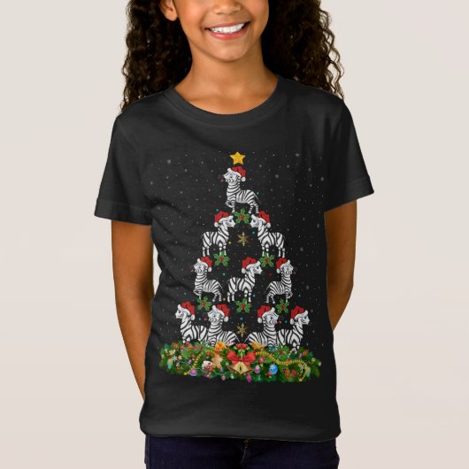 ゼブラクリスマスツリーギフトサンタハットゼブラクリスマス Tシャツ (正面)