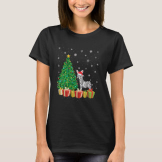ゼブラクリスマスツリー照明サンタハットゼブラクリスマス Tシャツ
