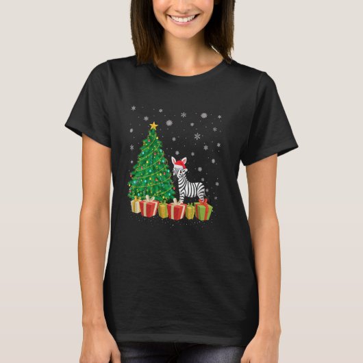 ゼブラクリスマスツリー照明サンタハットゼブラクリスマス Tシャツ (正面)