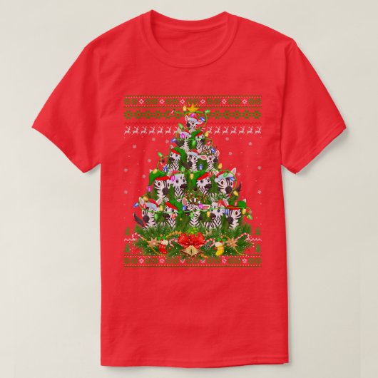 ゼブラクリスマス照明ツリーサンタゼブラ醜いクリスマ Tシャツ (デザイン正面)